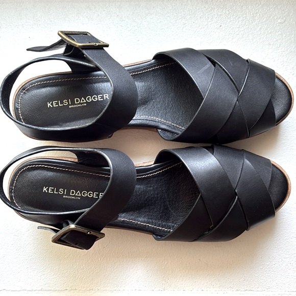 Anthropologie, Kelsey Dagger Webster Black Leather Platform, Clog Sandals - Picture 8 of 10